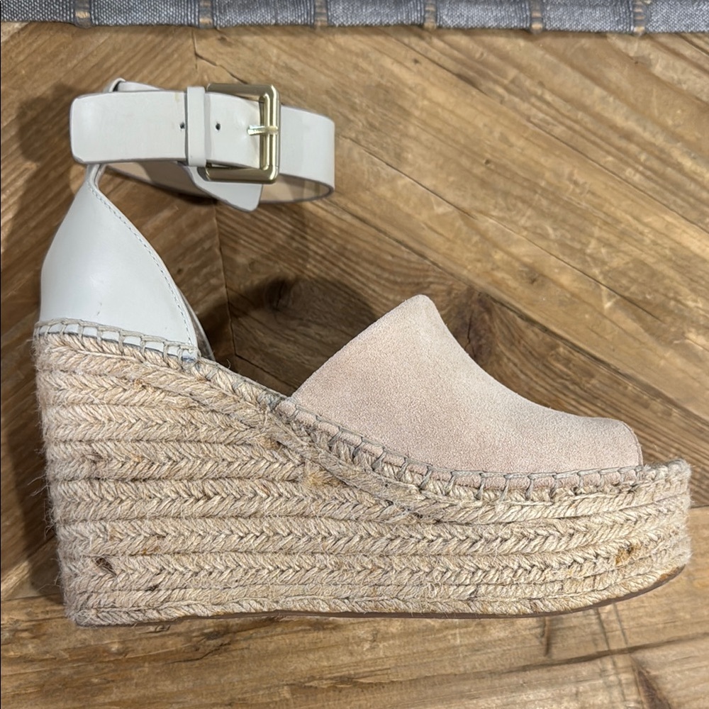 Marc Fisher Cream Espadrille Wedge Sandals